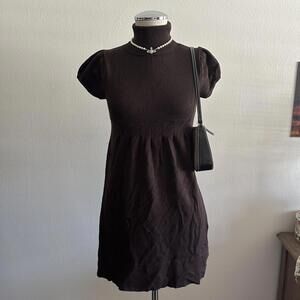 Brown babydoll turtleneck sweater dress